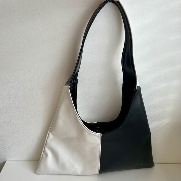 OKA Vegan Cactus Leather Black and White Triangular Bag - Picture 3 of 6